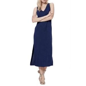 PAIGE Sage Navy Blue Midi Tank Dress V Neck Shift Sleeveless XS Coastal Comfy
